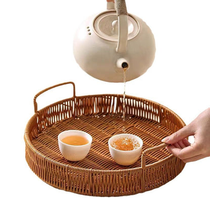 Woven Rattan Bread Basket Set of 3 Round Fruit Basket with Handles for Bread Fruit Vegetables Dim Sum Dining Table Catering Display Decor