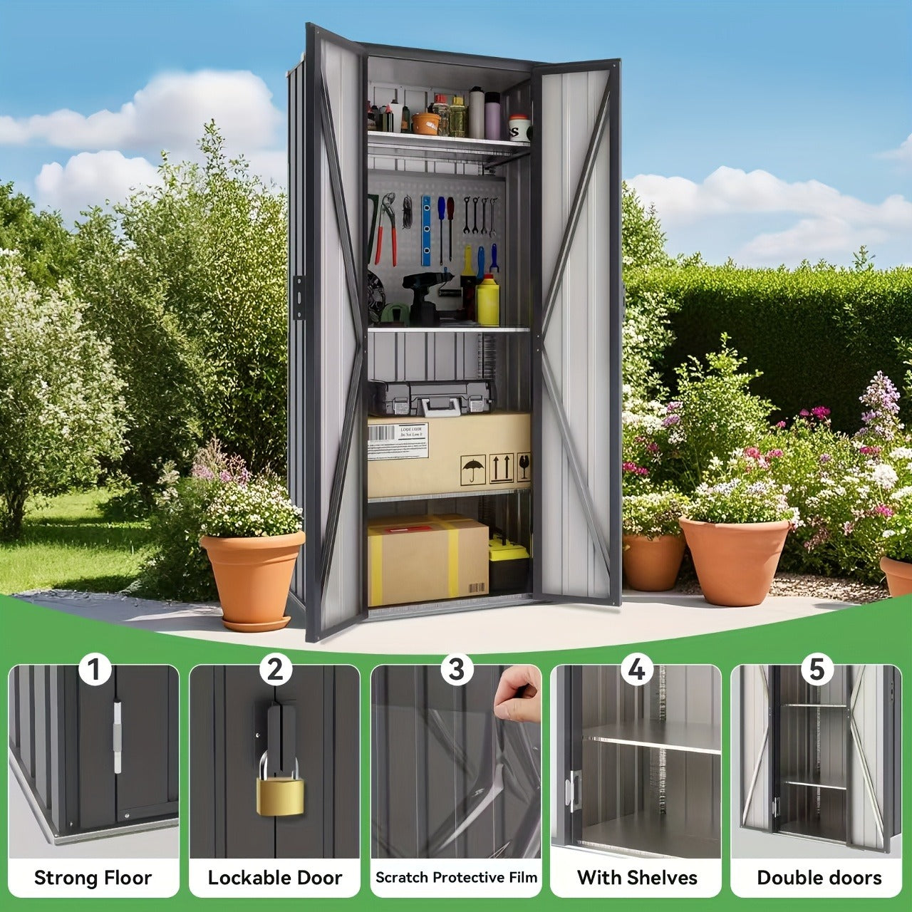 Metal Deck Box Lockable Waterproof Outdoor Storage 22/28 Cuft