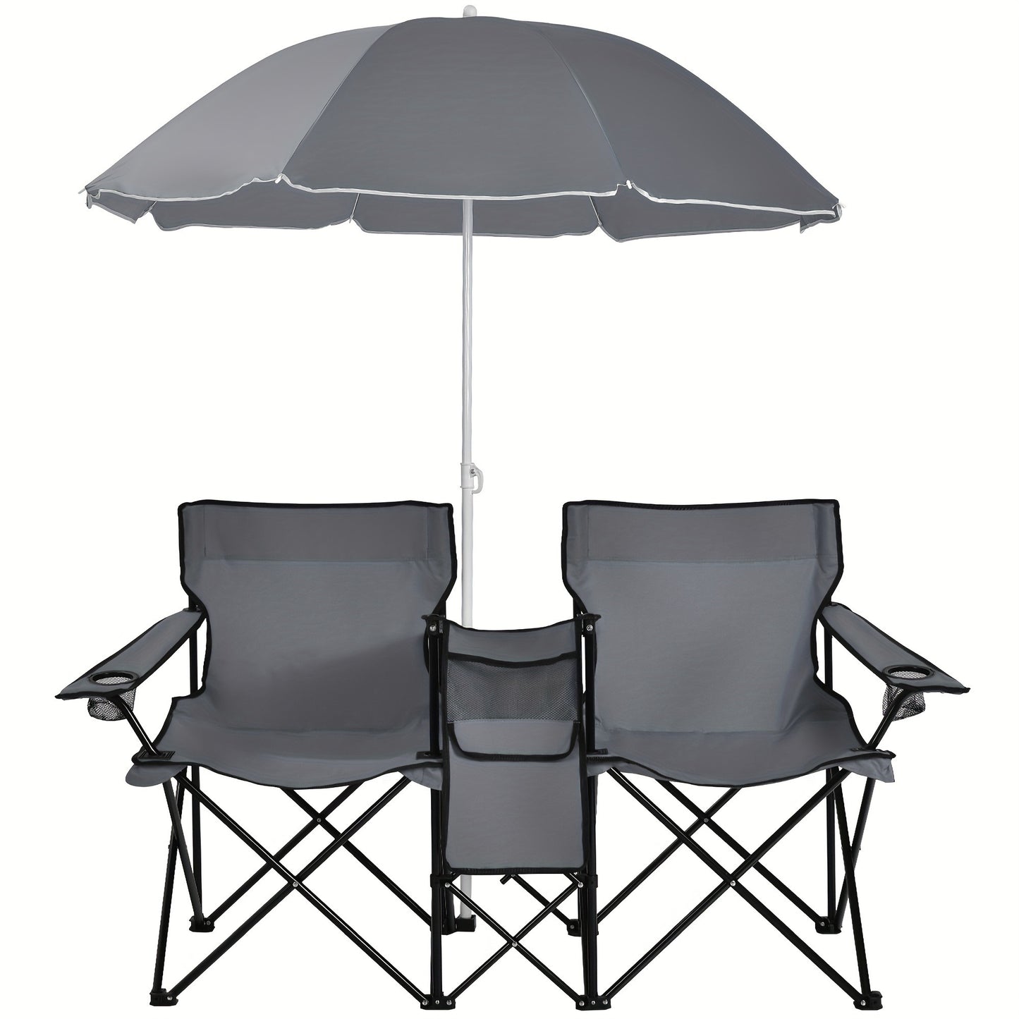 Folding Picnic Chair Set for 2 | Umbrella, Cooler Bag & Table, 600 Lbs Capacity, Portable
