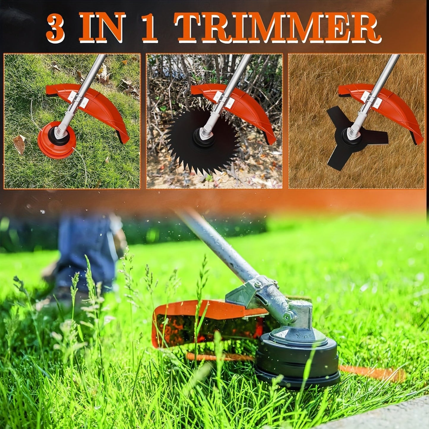 Gas String Trimmer 3-in-1 – 36CC/48CC/52CC 2-Stroke Brush Cutter & Weed Wacker with String Head, 3T Blade & 40T Circular Blade, Backpack Option