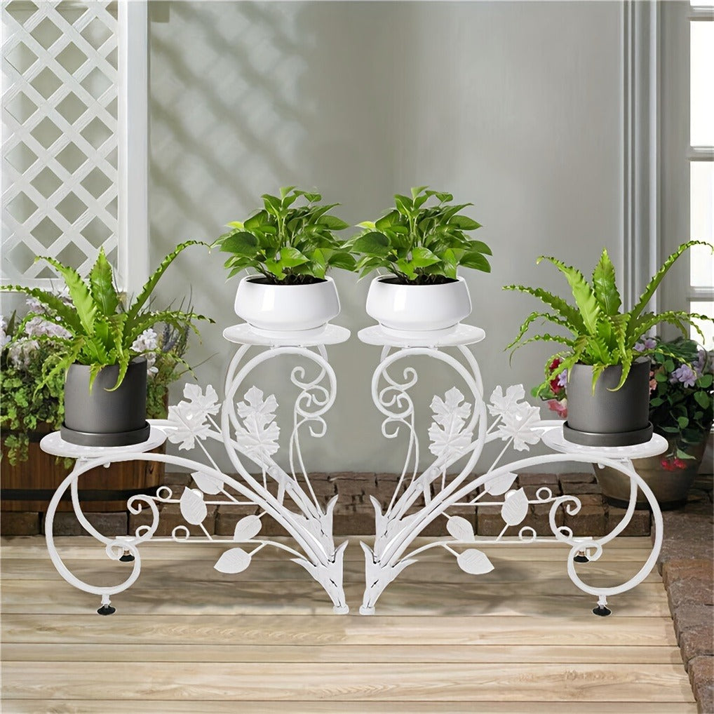 Metal Plant Stand Set of 2 Half Heart Flower Rack 4-Tier Indoor Outdoor Garden Patio Planter Display Shelf Black White