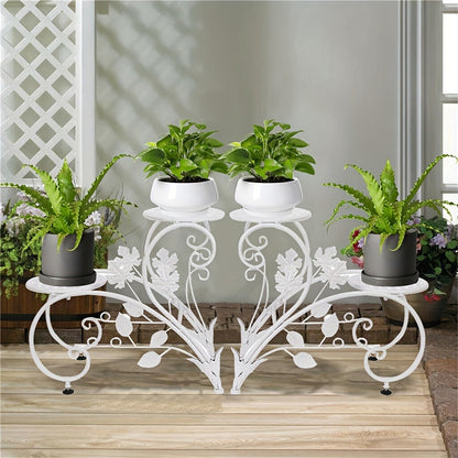 Metal Plant Stand Set of 2 Half Heart Flower Rack 4-Tier Indoor Outdoor Garden Patio Planter Display Shelf Black White