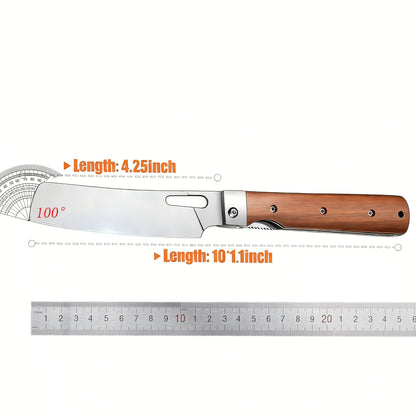 Folding Knife Nakiri 440C Stainless Steel – Ultra-Sharp Portable Chef Knife with Cocobolo Wood Handle & Liner Lock | Handcrafted Camping BBQ Kitchen Vegetable Knife Gift 12-Month Warranty