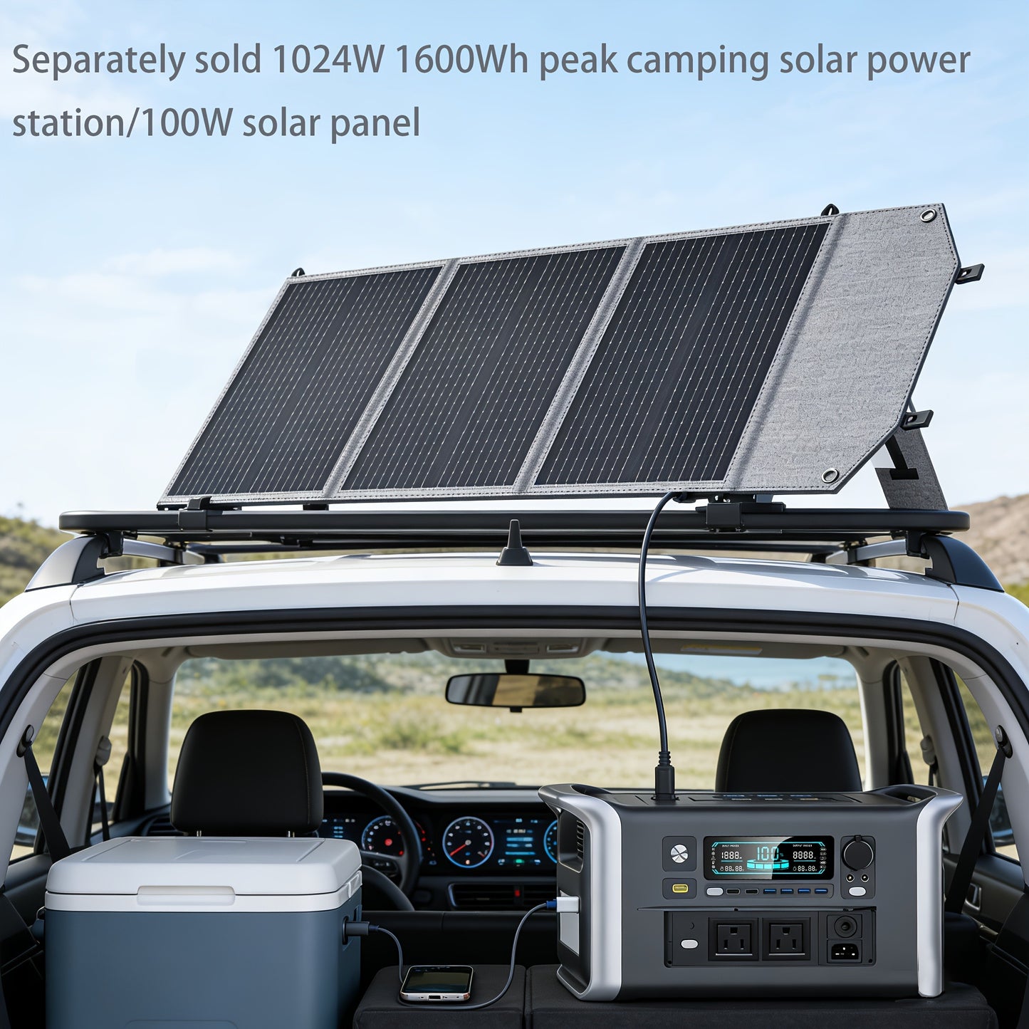Portable Power Station 1024Wh LiFePO4 Solar Generator - UPS Backup Battery with AC 110V, DC, USB, USB-C & LED Light, 100W Solar Panel Option for Camping, RV, Home Outage & Travel