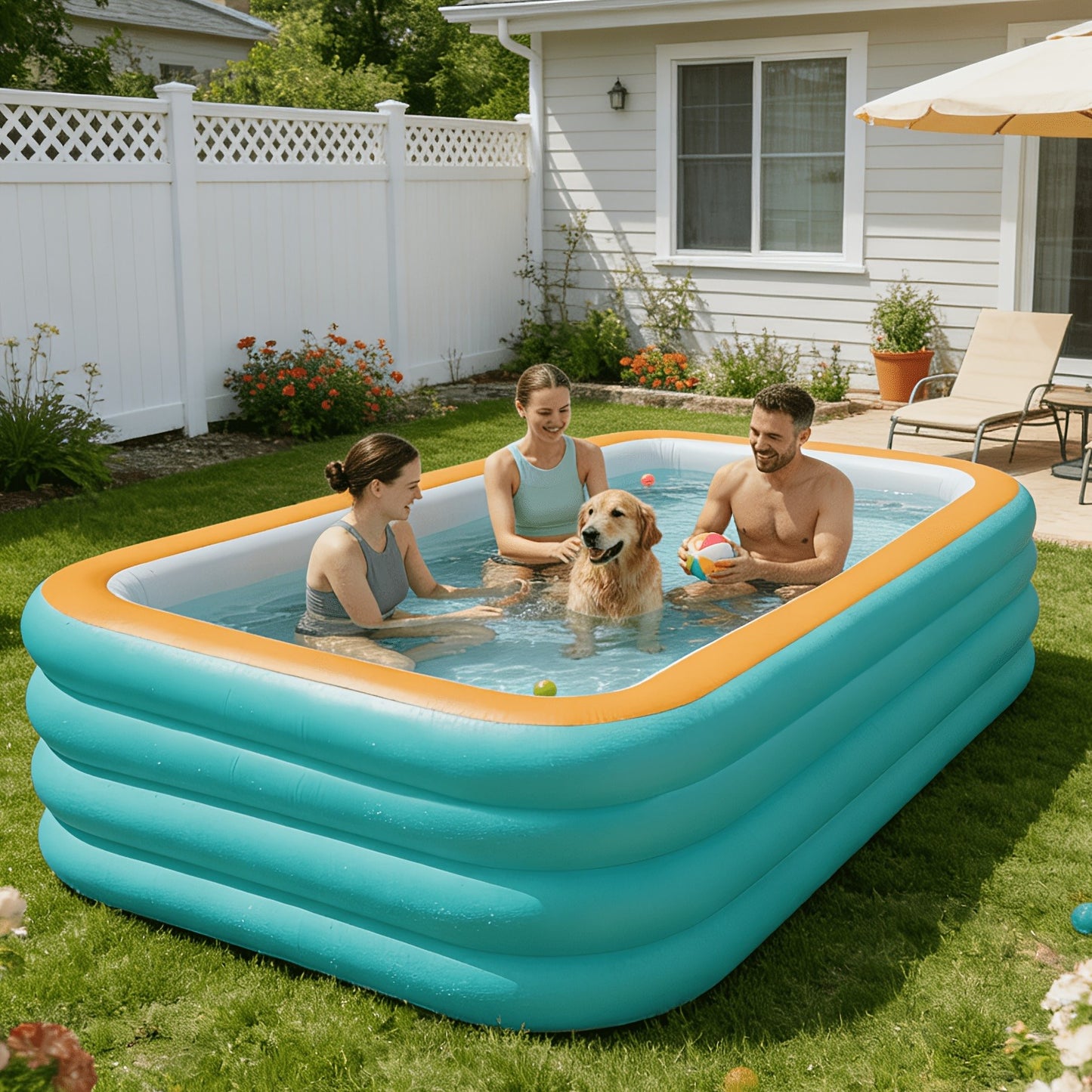 Inflatable Swimming Pool for Family Extra Large 120 Inch 4-Layer Thickened Outdoor Backyard Pool Quick Inflation Durable Kids Adults Summer Party