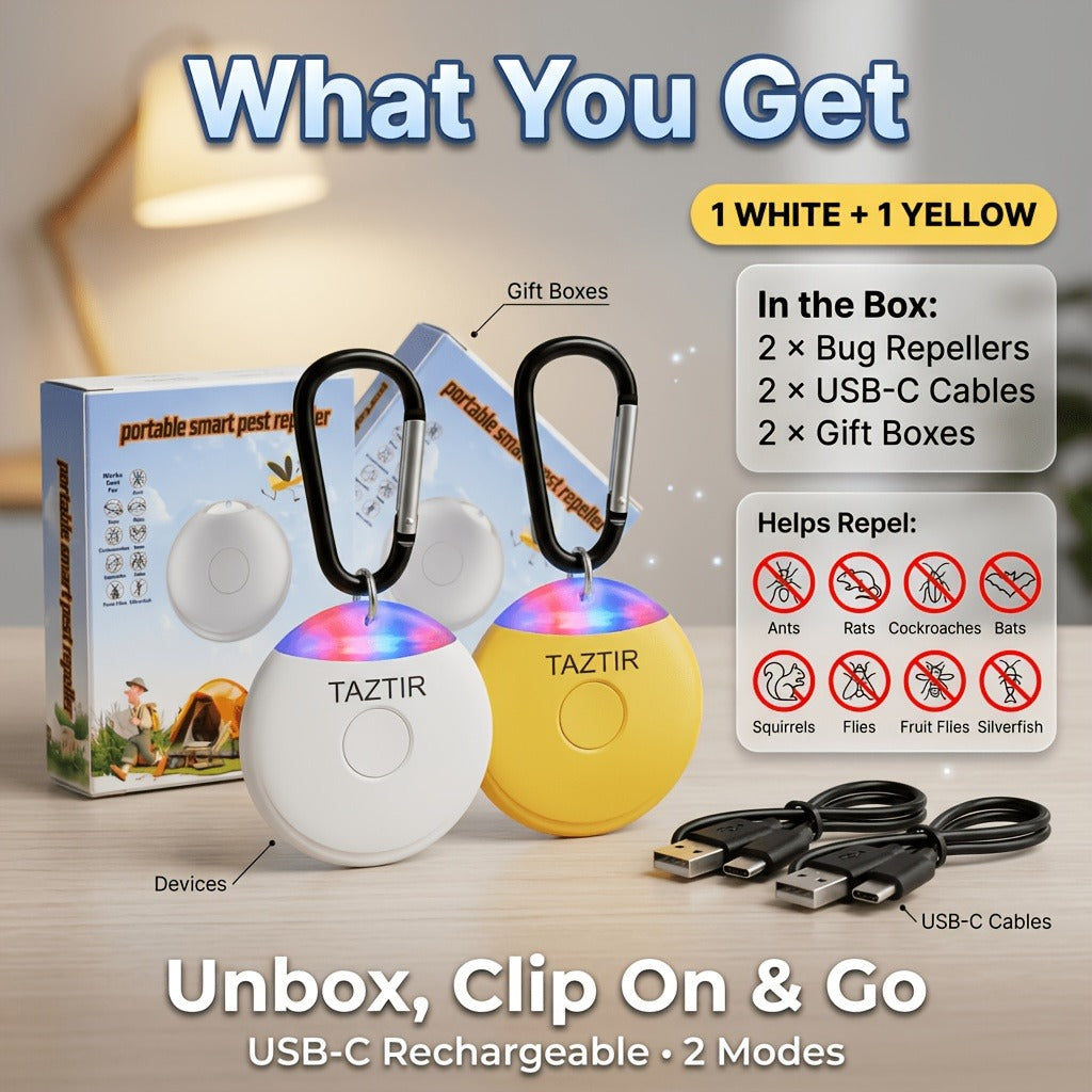 Ultrasonic Insect Repeller 2 Pack USB-C Rechargeable Mosquito Repellent Clip-On Keychain No Spray Pet Safe for Hiking Camping Stroller Travel Backpack Outdoor