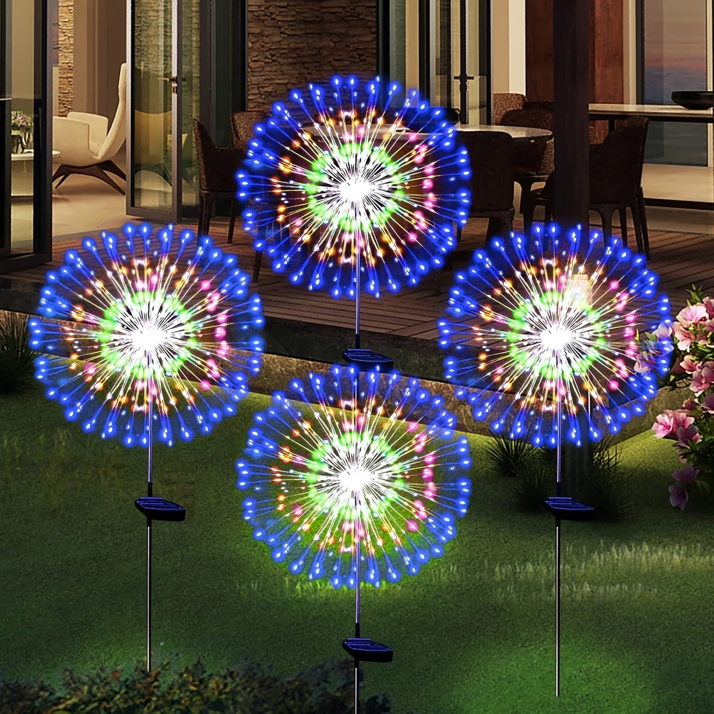 Solar Firework Garden Lights 4-Pack, 8 Modes Waterproof