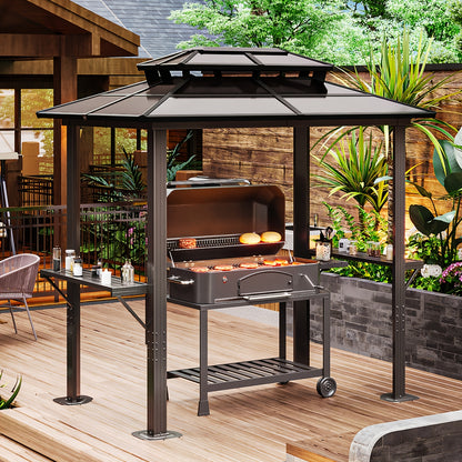 Hardtop Gazebo Polycarbonate Roof Aluminum Frame Curtains & Net