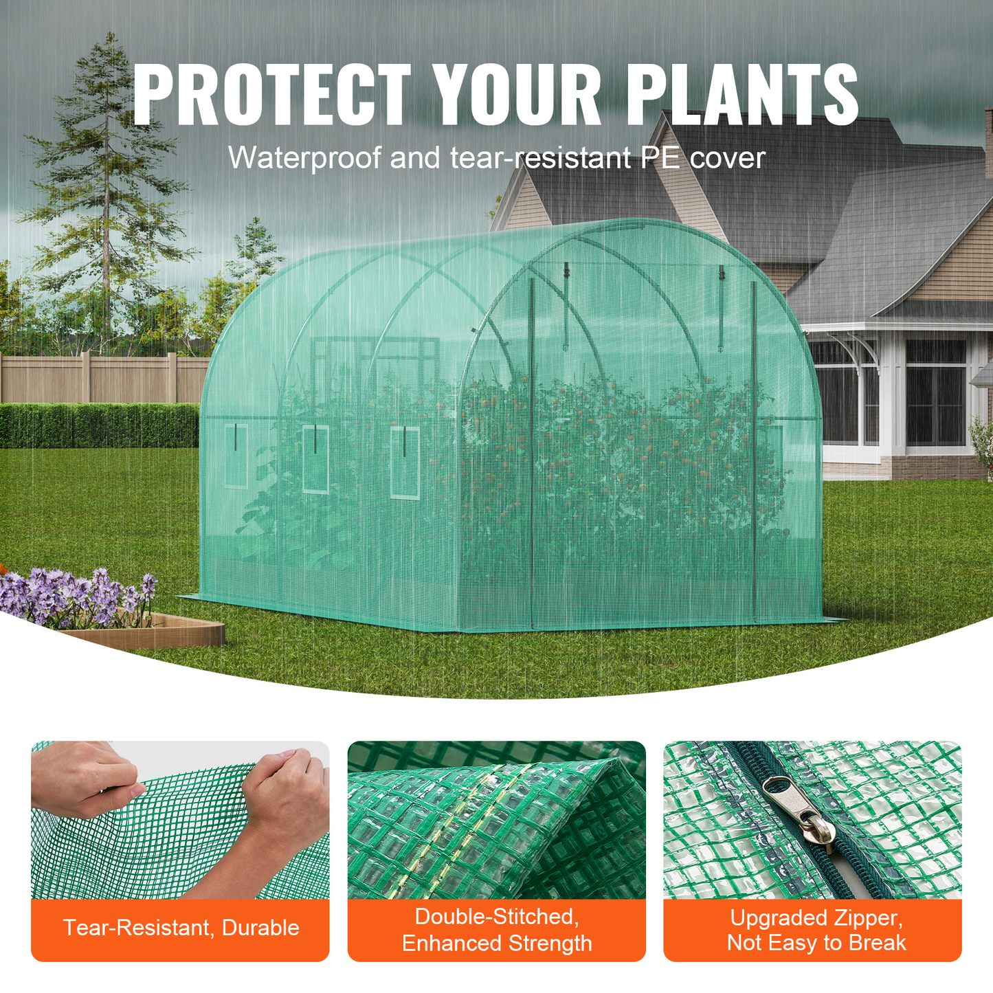 Tunnel Greenhouse Heavy Duty Galvanized Frame 140g/m² PE Cover, 6 Vent Windows Walk-In Hoop House for Garden & Farm, Multiple Sizes