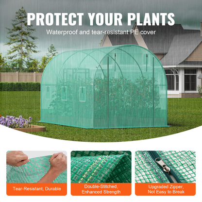 Tunnel Greenhouse Heavy Duty Galvanized Frame 140g/m² PE Cover, 6 Vent Windows Walk-In Hoop House for Garden & Farm, Multiple Sizes