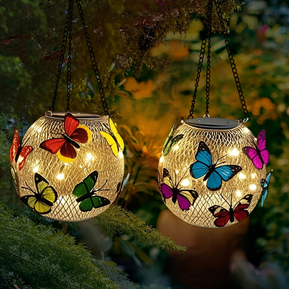 Solar Butterfly Lantern Hanging Garden Light 2-Pack Metal Iron