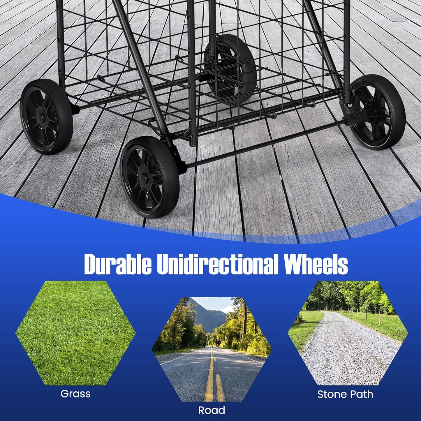 Rolling Shopping Cart Heavy Duty Metal Basket 100 LBS Capacity, Foldable Grocery Utility Cart with Foam Handle Large Wheels 22 Gal for Supermarket Laundry Warehouse