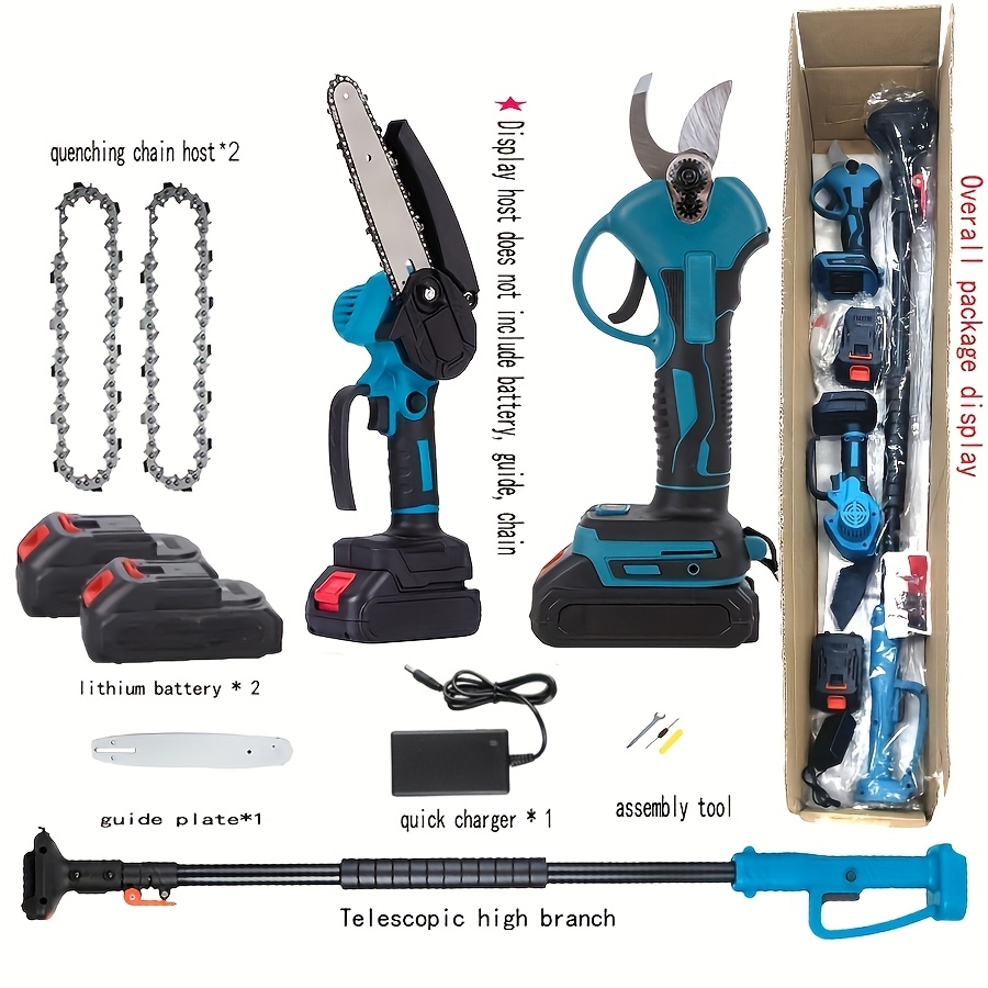 Pole Saw Set with Electric Chainsaw – 6-Inch Cordless Pruner, Long-Handle Scissor Kit, Safety Lock for Tree Pruning & Landscaping