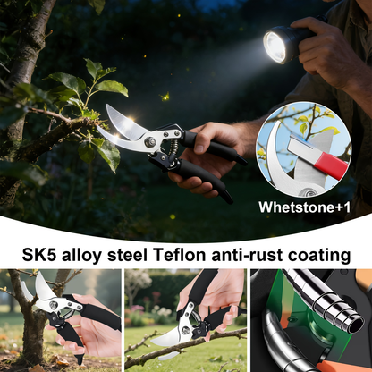 Stainless Steel Pruning Shears with Sharpening Stone, Ergonomic Comfort Grip Garden Scissors for Home Gardening, Flower Arranging & Plant Trimming – Long-Lasting Sharp Blades