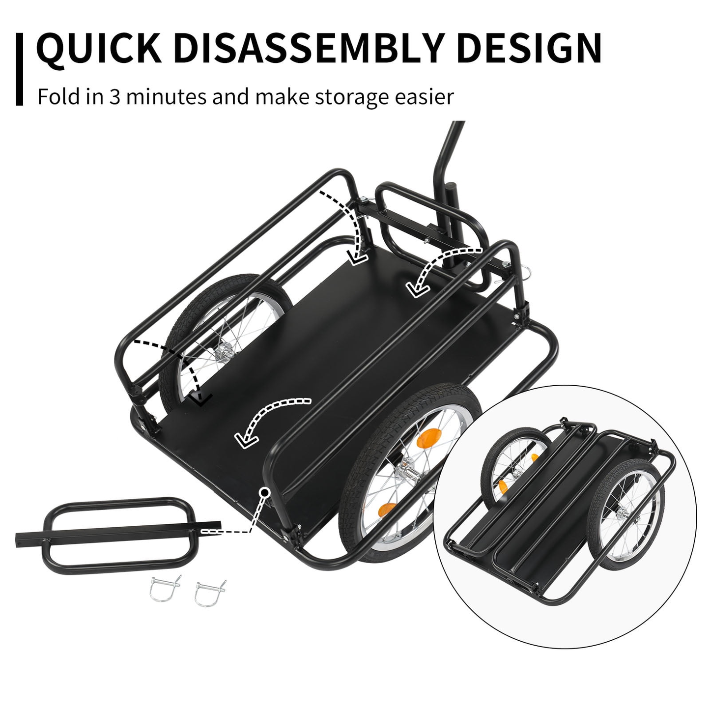Bike Cargo Trailer Foldable Heavy Duty 16-Inch Inflatable Wheels Detachable Walls Flatbed Bicycle Wagon for Groceries Luggage Pets Commuting