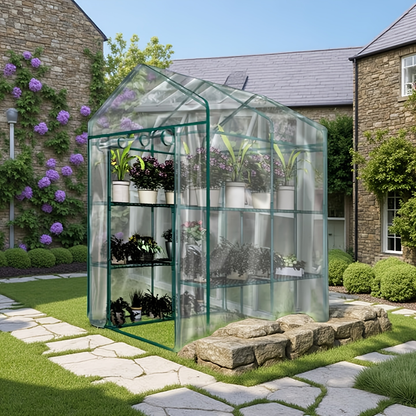 Walk-In Greenhouse Outdoor with Screen Windows – Heavy-Duty PE Cover, Portable Plant Shelter with Shelving Clips, Available in 27", 56" & 71" Sizes