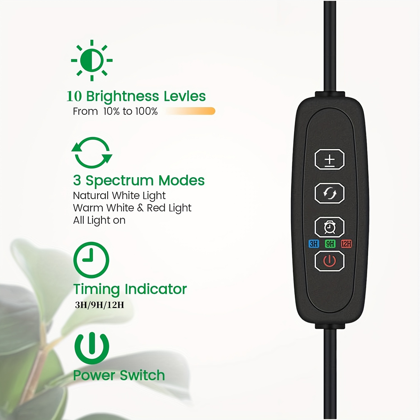 Plant Light Full Spectrum Gooseneck 360° | 3 Color Modes 10 Dimming Levels 3/6/12H Timer 65'' Telescopic Pole | Indoor Grow Lamp Large Plants Black White