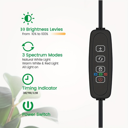 Plant Light Full Spectrum Gooseneck 360° | 3 Color Modes 10 Dimming Levels 3/6/12H Timer 65'' Telescopic Pole | Indoor Grow Lamp Large Plants Black White