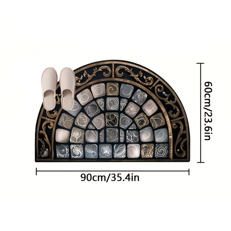 Door Mat Non-Slip Semicircle Welcome Mat Floral Geometric Indoor Outdoor Rug