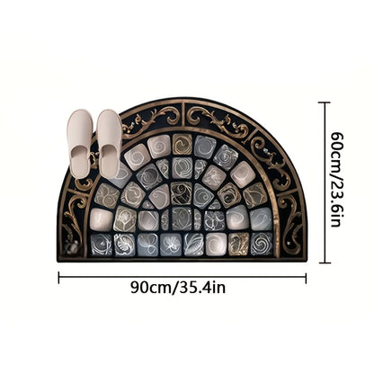 Door Mat Non-Slip Semicircle Welcome Mat Floral Geometric Indoor Outdoor Rug