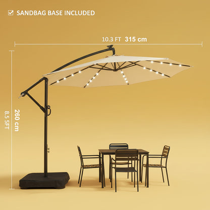 Offset Cantilever Umbrella 10FT Solar LED UPF50+ Easy Tilt Crank