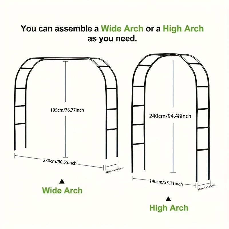 Metal Garden Arch Heavy-Duty Steel Frame Adjustable Climbing Plant Trellis