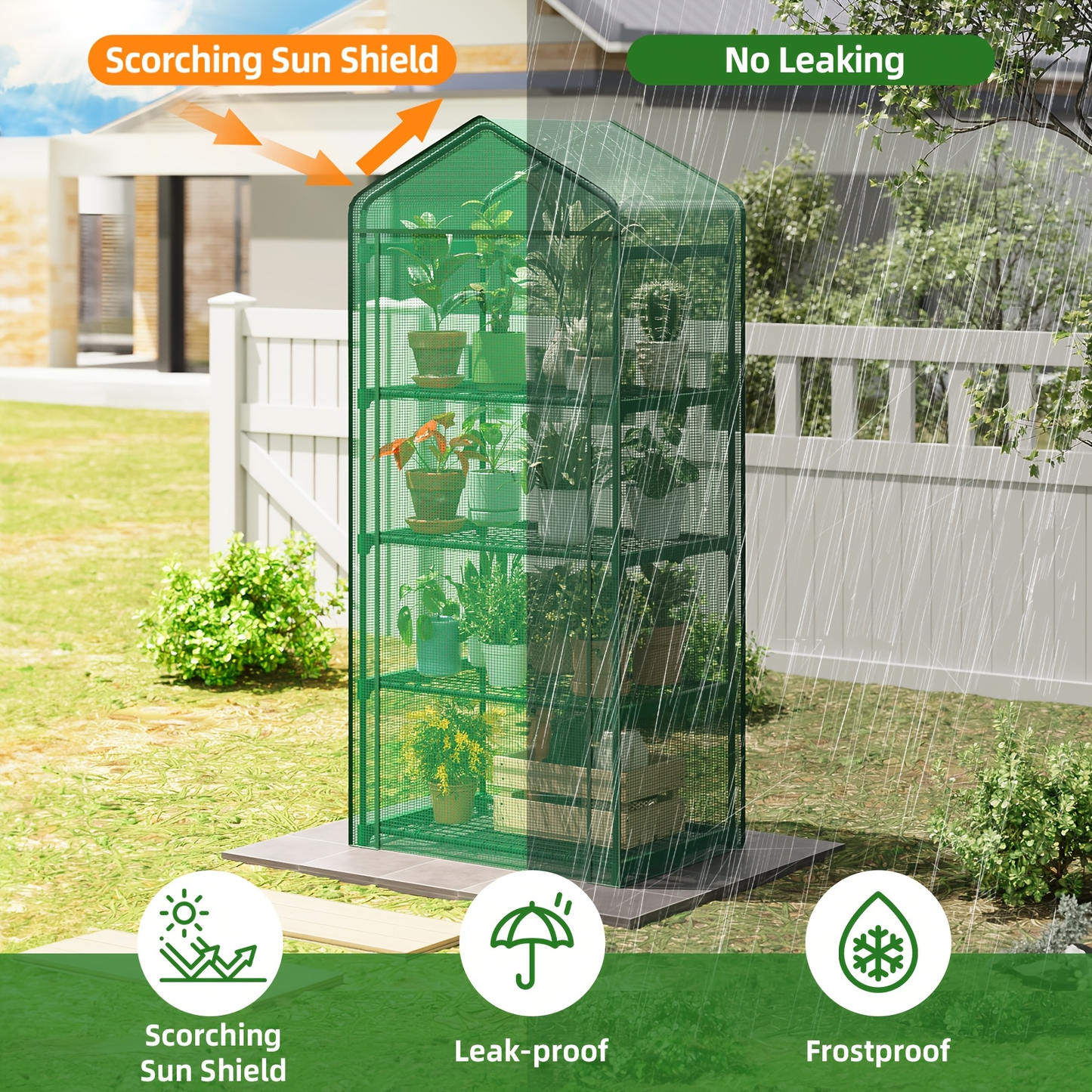 4 Tier Mini Greenhouse for Indoor Outdoor Plants – Portable PE Cover Greenhouse with Rack Stand for Seedlings, Seasonal Decoration & Year-Round Plant Care