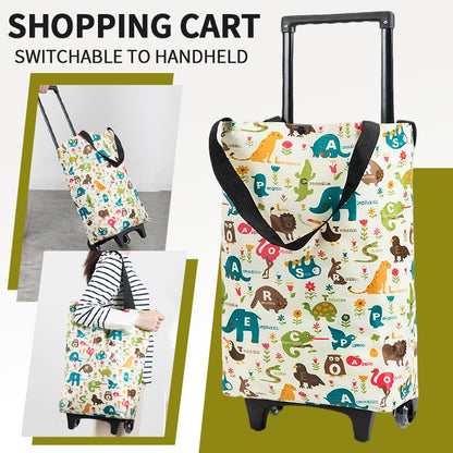 Folding Shopping Cart 2-in-1 Oxford Large Capacity Portable Tote Bag Reusable Grocery Bag on Wheels for Camping Business Delivery Market Travel Daily Use