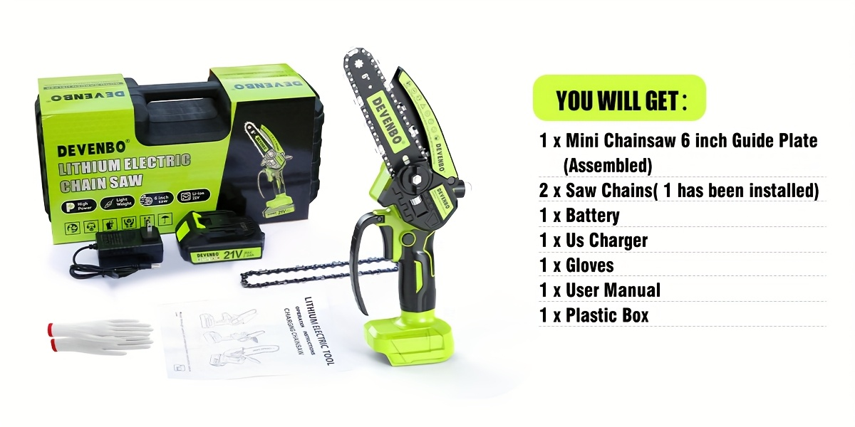 Cordless Mini Chainsaw 6-Inch, Handheld Pruning Saw with Rechargeable Battery, Adjustable Chain Tension, Safety Lock & Anti-Splash Guard for Branch Trimming in Yard, Garden & Home