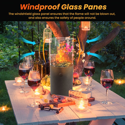 Fire Bowl Tabletop Fire Pit Indoor Outdoor Butane Fuel Mini Portable Fireplace with Glass Wind Guard for Coffee Table Patio Balcony Camping