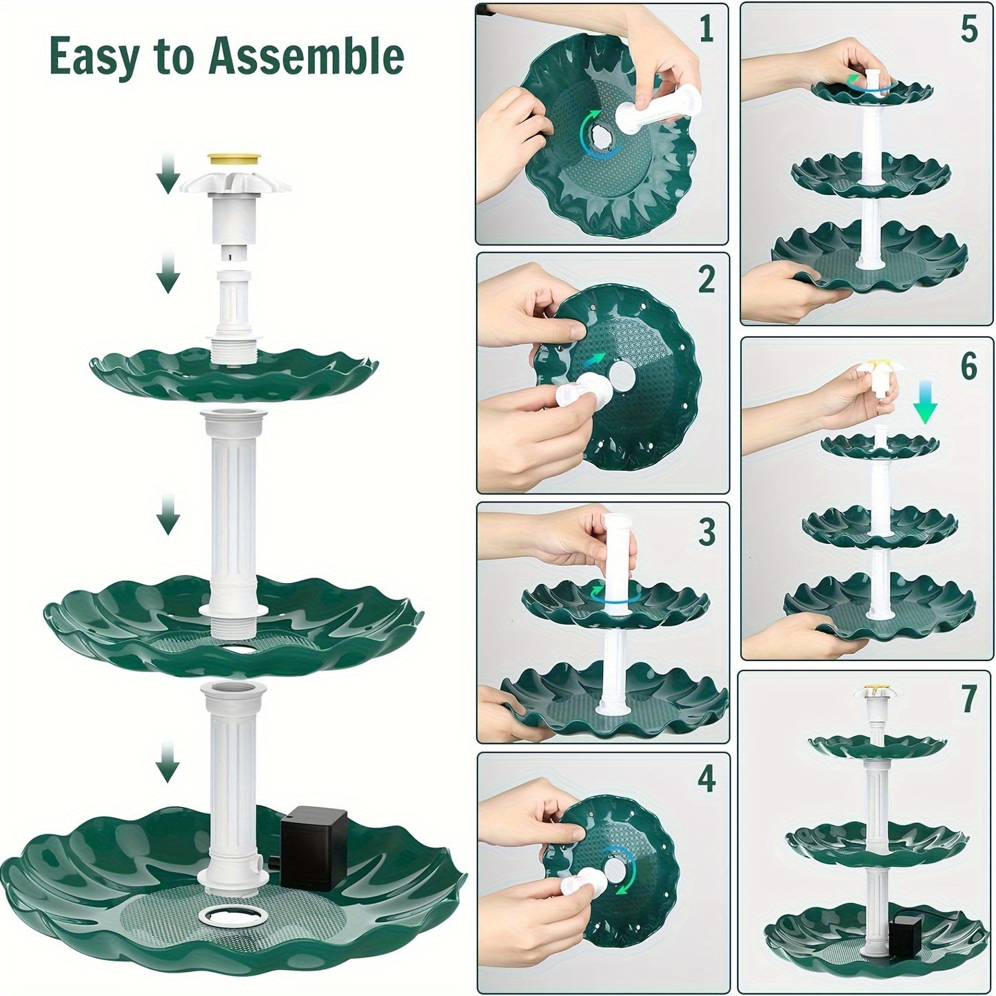 Bird Bath Fountain Solar 3-Tier – Outdoor Garden & Courtyard Decor
