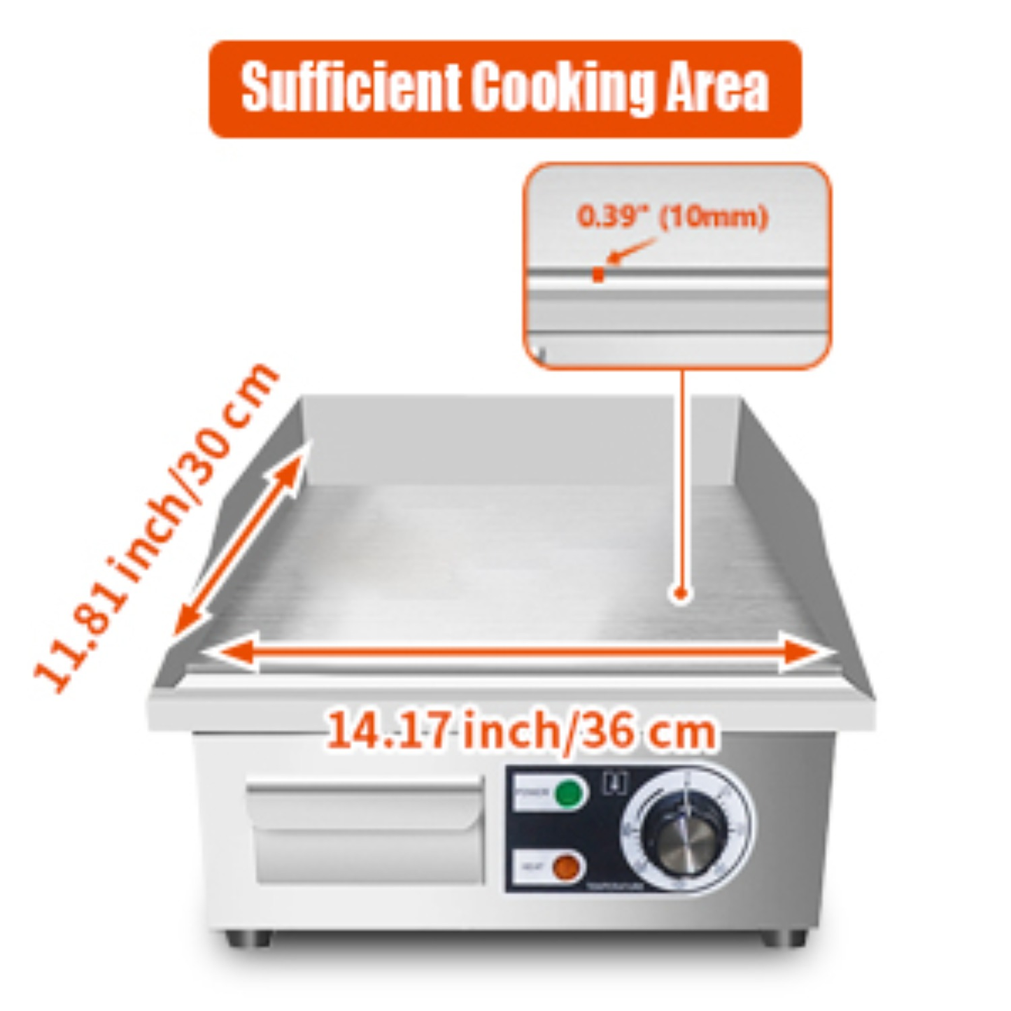 Electric Flat Top Grill 14"/22" – Commercial Teppanyaki Griddle, Non-Stick Cast Iron Cooking Surface, Adjustable Temp 122–572°F, Stainless Steel, Indoor & Restaurant Use