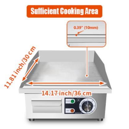 Electric Flat Top Grill 14"/22" – Commercial Teppanyaki Griddle, Non-Stick Cast Iron Cooking Surface, Adjustable Temp 122–572°F, Stainless Steel, Indoor & Restaurant Use