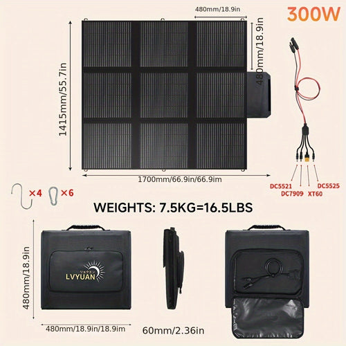 Foldable Solar Panel 120W 200W 300W 400W 22.5% High Efficiency Monocrystalline Portable Outdoor Solar Charger for Camping Boating RV Off-Grid Power Station Hiking Travel