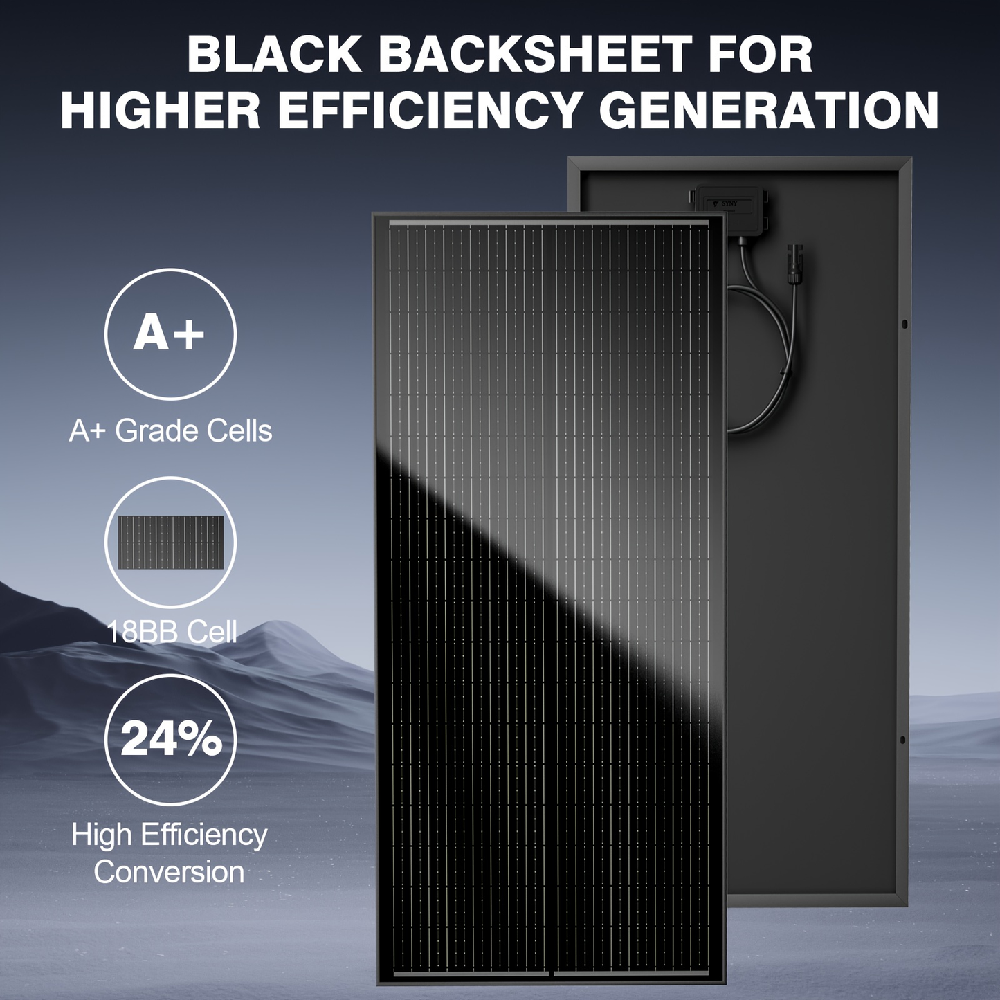 High-Efficiency 100 Watt Solar Panel Featuring a Black Backsheet, 18 BB Monocrystalline Design, Suitable for 12V Applications. Ideal for Charging Power in Homes, Rvs, Marine Settings, Rooftops, Farms, Batteries, And Other Off-Grid Uses