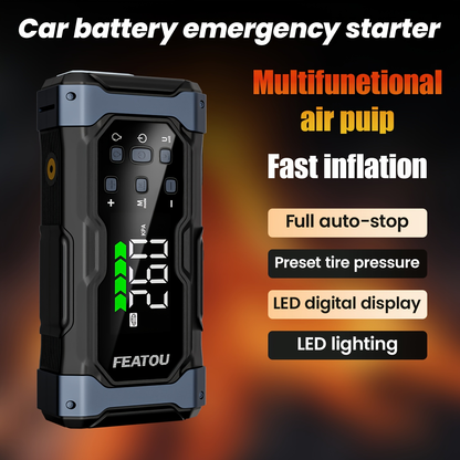 Heavy Duty Jump Starter 20000mAh 9-in-1 with Air Compressor Tire Inflator for All Gas 3.7gal Diesel Large SUV Pickup 12V USB-A USB-C Digital Display