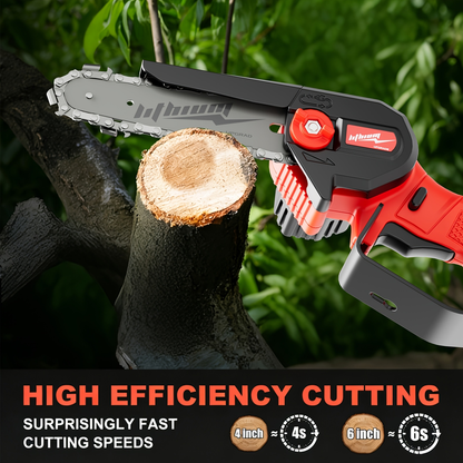 Mini Chainsaw Cordless 4 & 6 Inch Electric - Upgraded Portable Battery Chainsaw with Safety Lock, Splash-Proof Cover & Rechargeable Battery for Tree Pruning, Branch Cutting & Garden Use