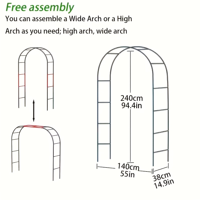 Metal Garden Arch Heavy-Duty Steel Frame Adjustable Climbing Plant Trellis