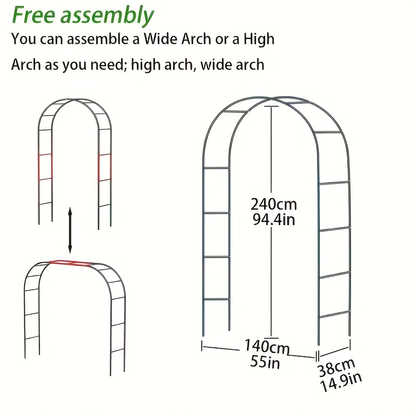 Metal Garden Arch Heavy-Duty Steel Frame Adjustable Climbing Plant Trellis