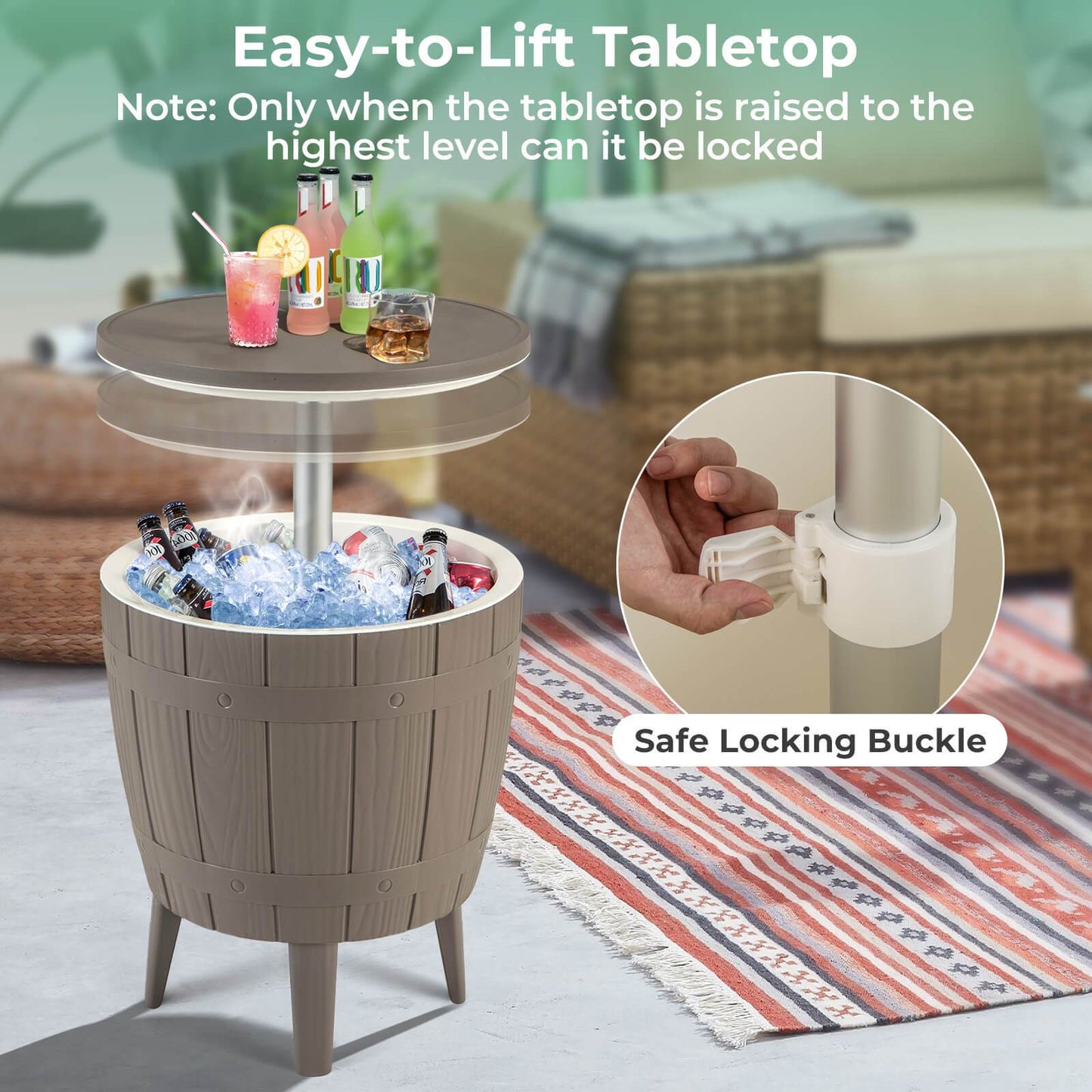 Outdoor Cooler Bar Table 3-in-1 | 10 Gal Ice Bucket, Coffee Table & Serving Station | All-Weather PP, Removable Legs, 110 LB Capacity