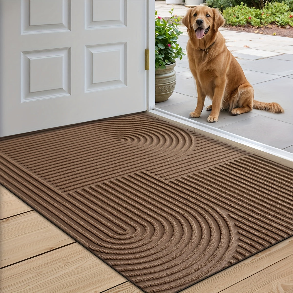 Non-Slip Door Mat Geometric Entryway Rug Indoor Outdoor Low Profile Floor Mat for Front Door Patio Home Decor