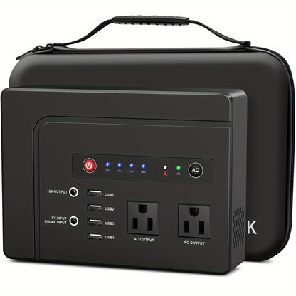 Solar Generator 146Wh 200W Portable Power Station - 39600mAh, 2×AC 110V Outlets, DC Port, 4 USB Ports, Hard Carrying Case, Solar Charging for CPAP, Camping, RV, Road Trip, Home Emergency