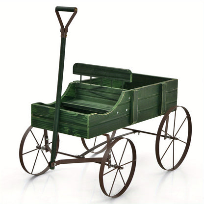 Garden Wagon Planter with Wheels – Rustic Fir Wood, 2-Section Planting Bed
