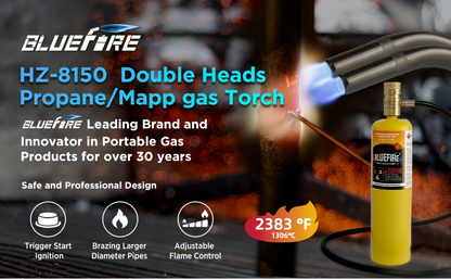 Propane MAPP Gas Brazing Torch Double Turbo Swirl Flame with 5FT Hose & Trigger Start – Heavy Duty Welding Blowtorch for Copper Pipe Plumbing HVAC, Torch Only