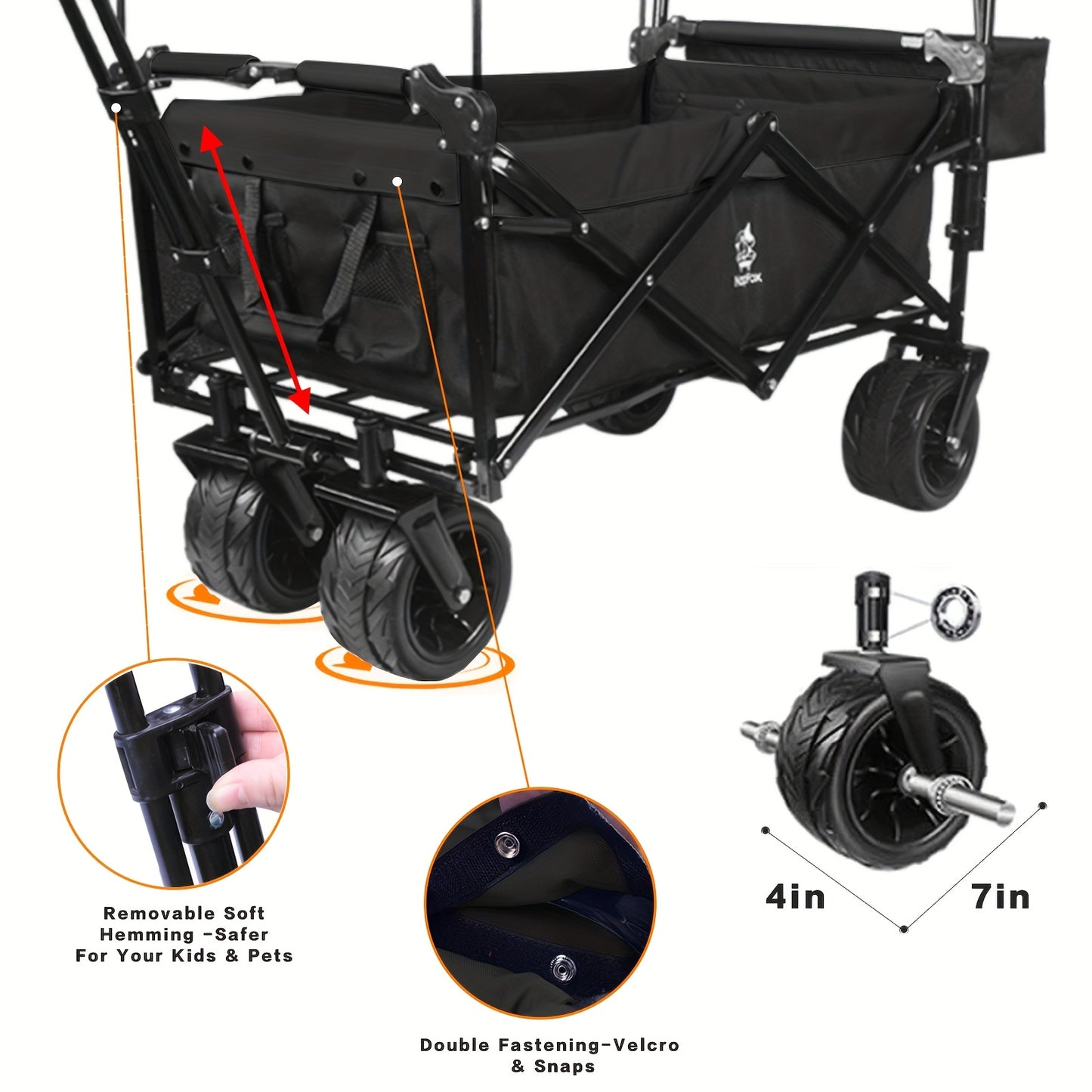 Folding Wagon Cart Heavy Duty | All Terrain Beach Camping Garden Canopy