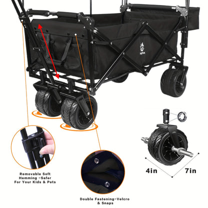 Folding Wagon Cart Heavy Duty | All Terrain Beach Camping Garden Canopy