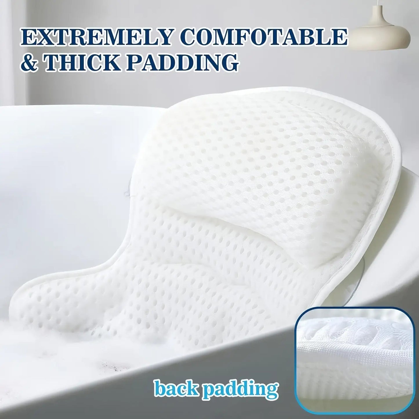 Bath Pillow 4D Air Mesh Neck Back Support with Anti-Slip Suction Cups Quick-Dry Machine Washable Luxury Bathtub Cushion Spa Relaxation Bathroom Accessory