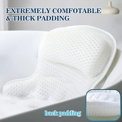 Bath Pillow 4D Air Mesh Neck Back Support with Anti-Slip Suction Cups Quick-Dry Machine Washable Luxury Bathtub Cushion Spa Relaxation Bathroom Accessory