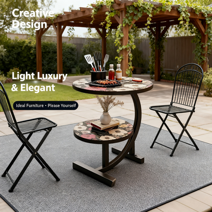 Small Round Side Table Sofa End Table Floral Mandala Desktop Accent Table for Living Room Bedroom Balcony Patio Outdoor Indoor Use