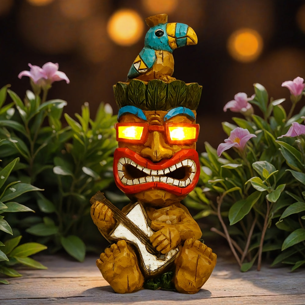 Hawaiian Tiki Statue Standing Resin Totem Pole | Woodcarving Tribal Figure Outdoor Decor for Terrace Bar Party Unique Gift